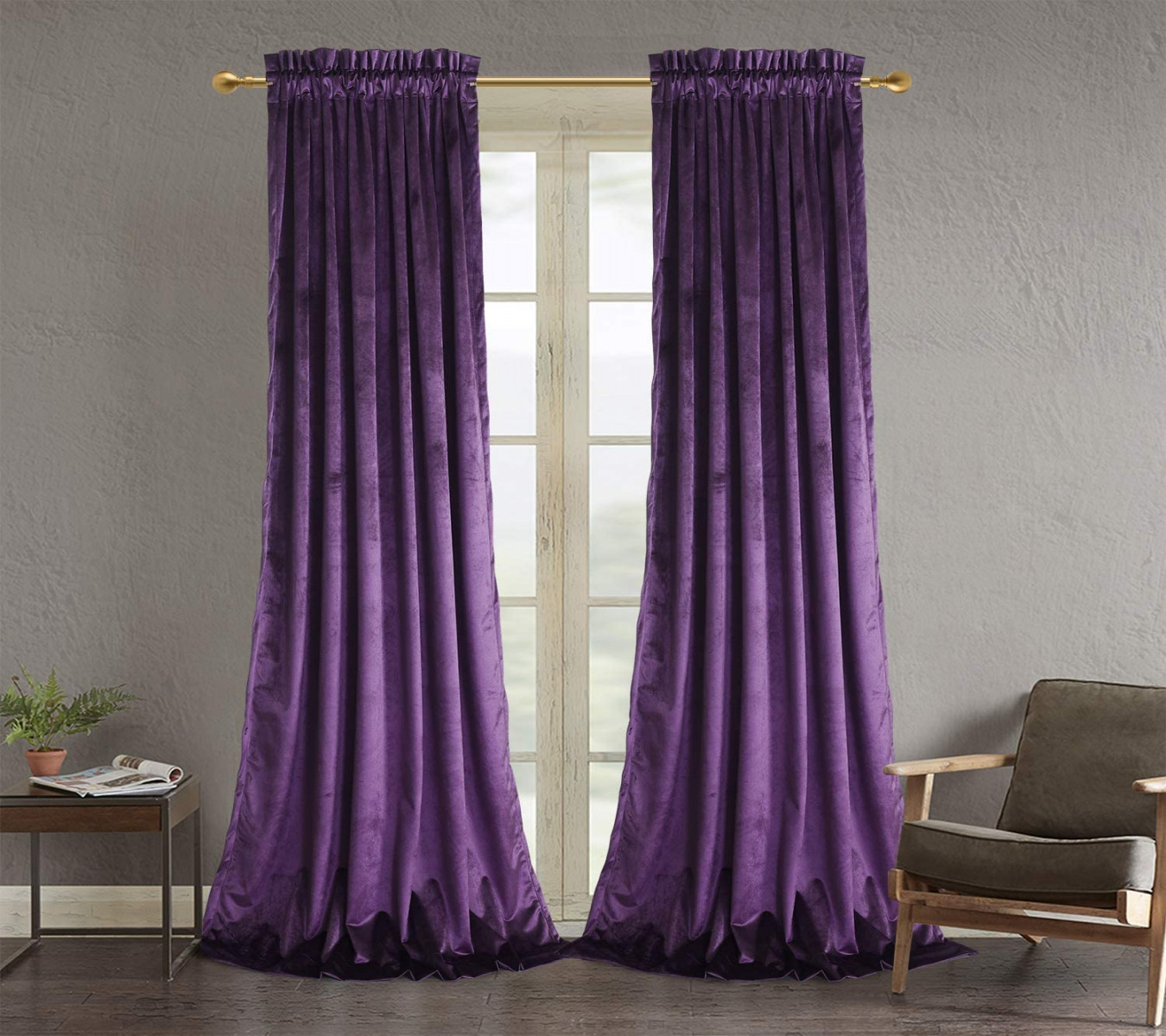Roslynwood Purple Velvet Curtains for Living Room - Velvet Curtain Panels  Privacy Screen Rod Pocket Window Curtains for Bedroom x Inch,  Panels