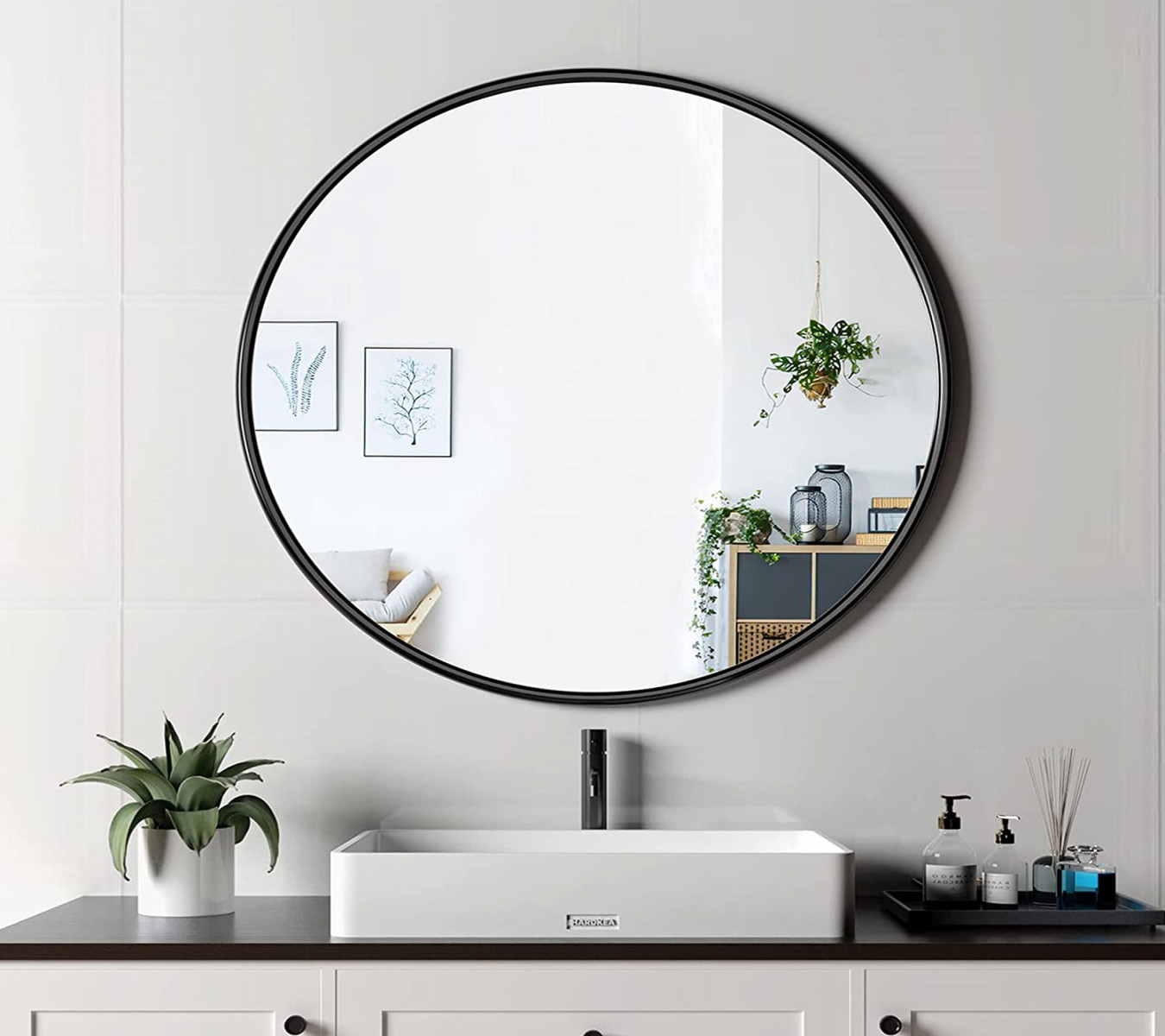 Round Black Bathroom Mirror cm x cm : Amazon