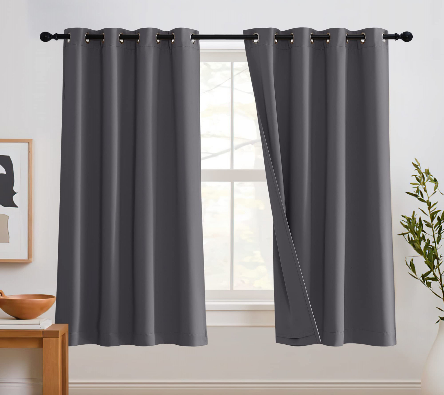 RYB HOME Noise Cancelling Curtains -  Layers Total Blackout Curtains  Grommet Heavy Duty Drapes Thermal Insulated Energy Efficiency for Kids Room