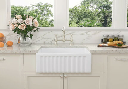 Sarlai  Farmhouse White " Small White Kitchen Sink Ceramic Porcelain  Fireclay Apron Reversible Single Bowl Farmers Sink