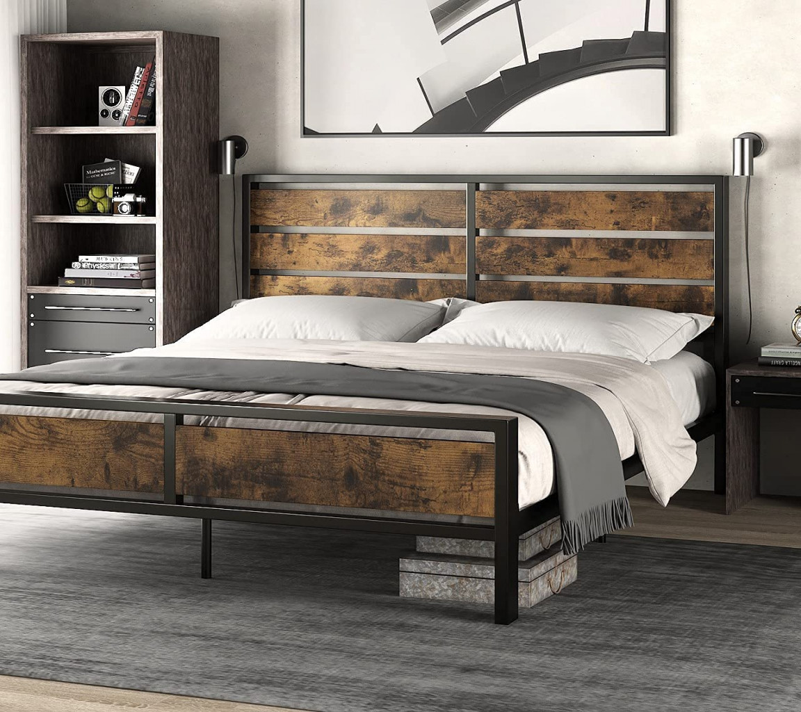SHA CERLIN Industrial Queen Size Bed Frame with Wood  Ubuy Germany