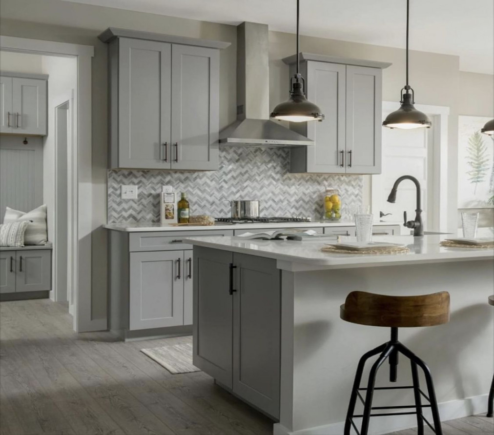 Sherwin Williams - agreeable gray cabinets - end of island