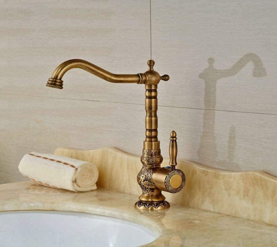 Solid Brass Antique Brass Bathroom Faucet Sink Faucet Deck