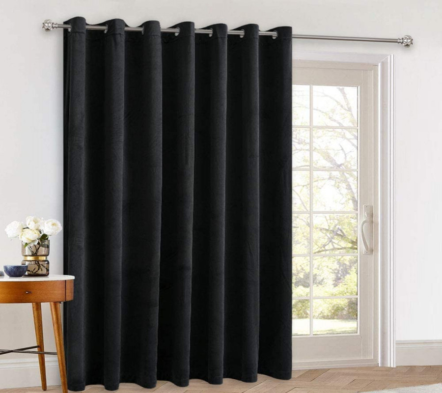 StangH BLACK VELVET CURTAINS - Extra Wide Blackout Curtains for Sliding  Doors Thermal Insulated Eyelet Curtain for Blocking Winter Cold and Summer