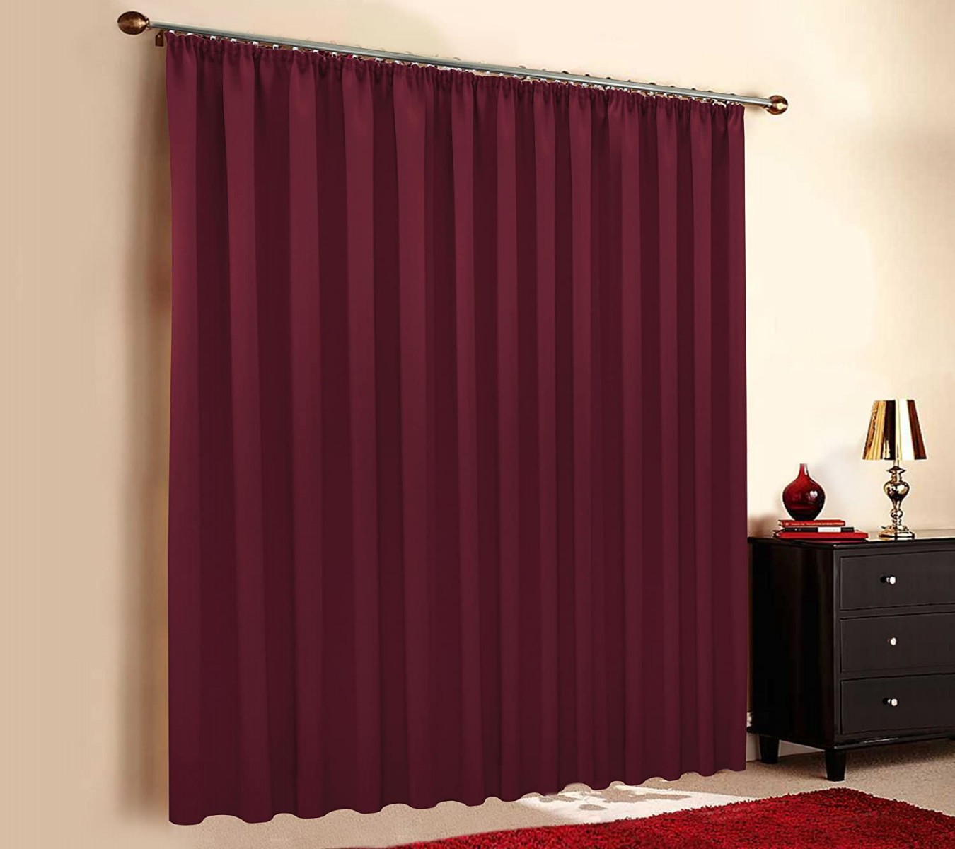 Sun World Made-to-Measure Blackout Curtain, XXL, Custom-Made Curtains,  Extra Length and Extra Width, Over Curtain, Ruffle Tape, Bordeaux Red (  x