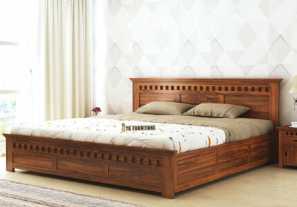 TG FURNITURE Solid Sheesham Wood Armania Queen Size Bed with Box Storage  for Living Room Bedroom Wooden Palang Double Bed Furniture for Couples  (Honey