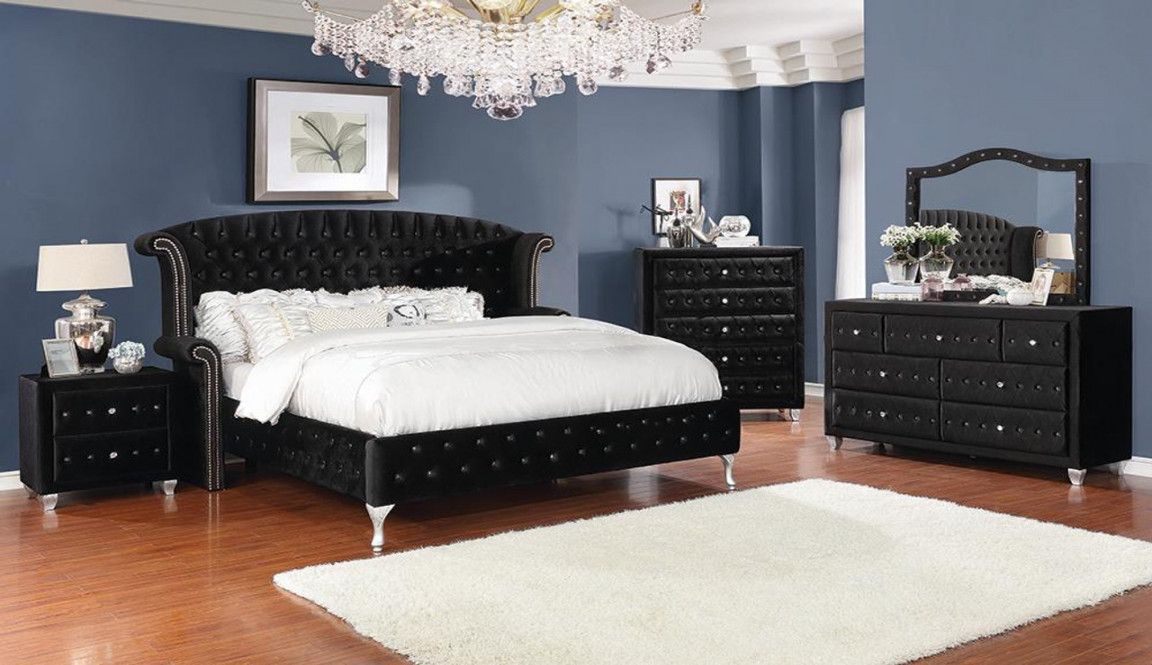 The Deanna  Piece Set Tufted Upholstered Queen Bed Black is on