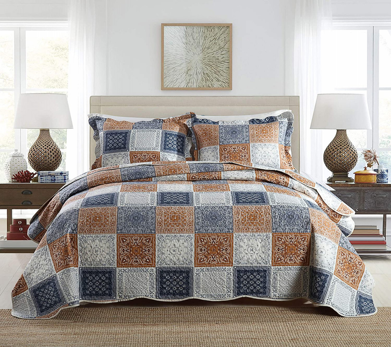 Travan  Piece King Size Bedding Set Patchwork Bedspread with Pillow Cases  Microfiber Lightweight Oversized Bedding