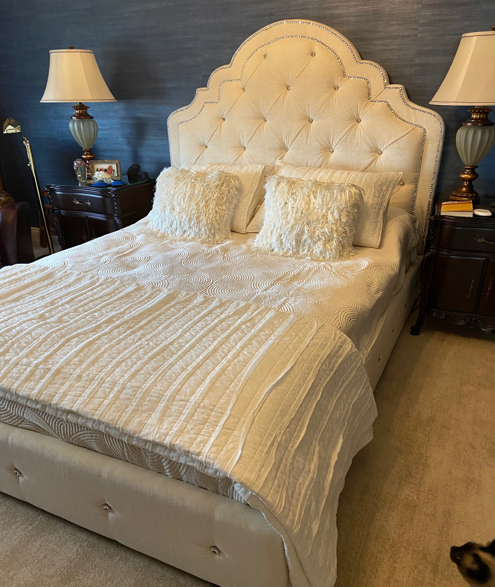 Tufted Headboard Luxury Bed Frame Room Glam Crystal Button - Etsy