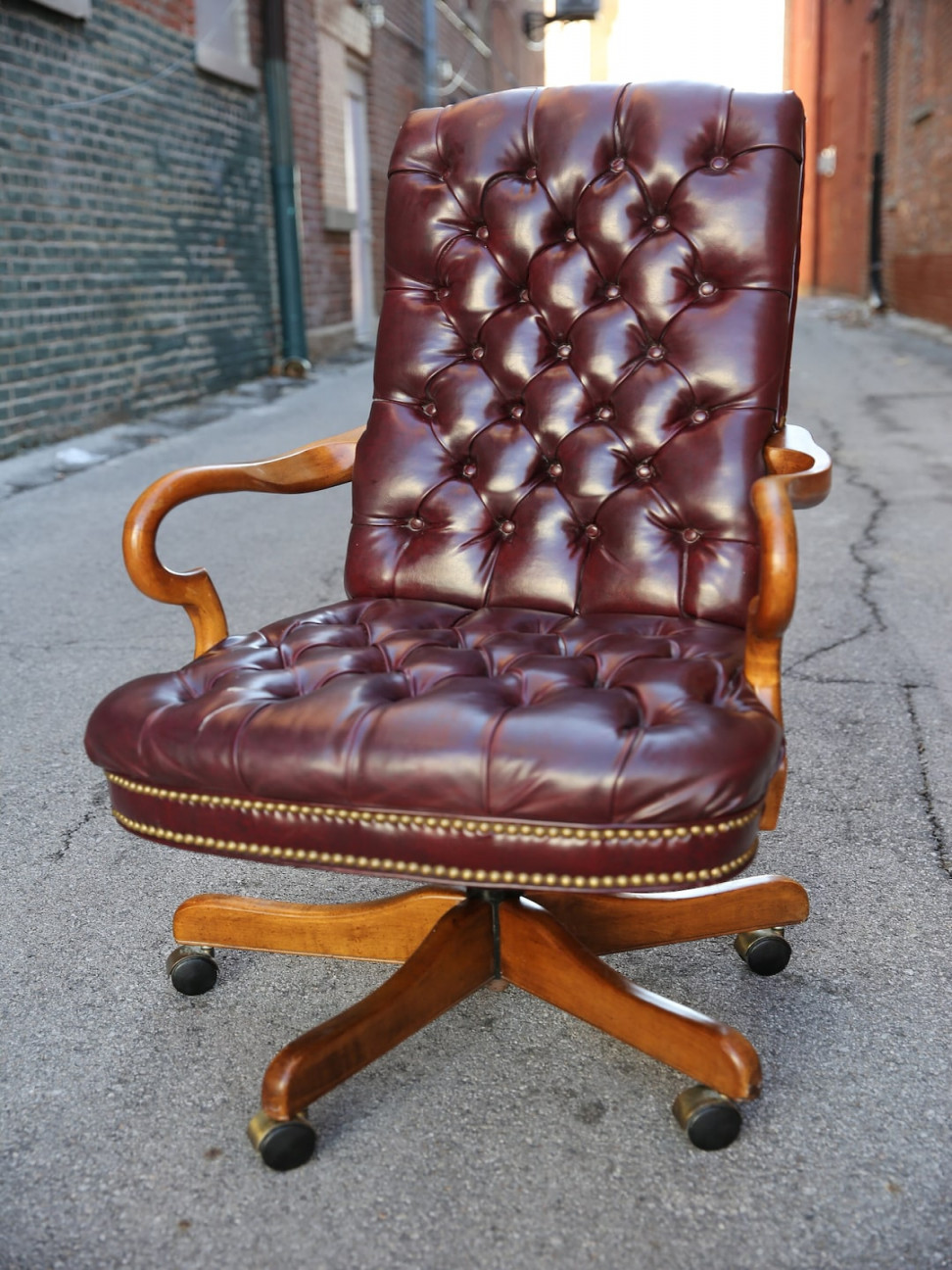 Vintage Leather Office Desk Chair with Swivel Seat Tufted - Etsy