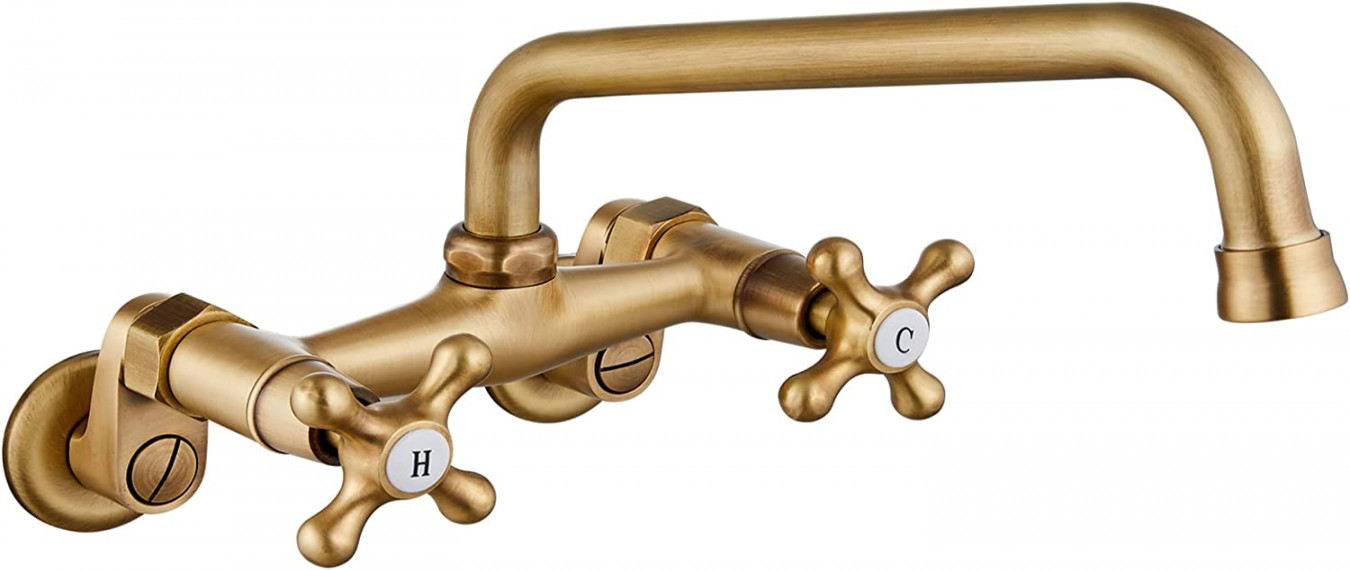 Wall Mount Faucet " Center Antique Brass Kitchen Sink Faucets