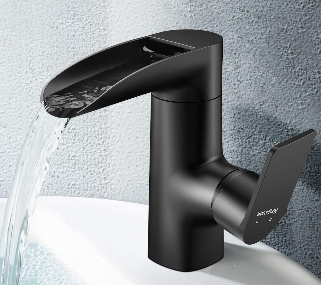 WaterSong Bathroom Faucet Waterfall Spout for Sink Matte Black Single Hole  Bathroom Faucet ° Swivel Spout Modern Bathroom Faucet % Lead Free