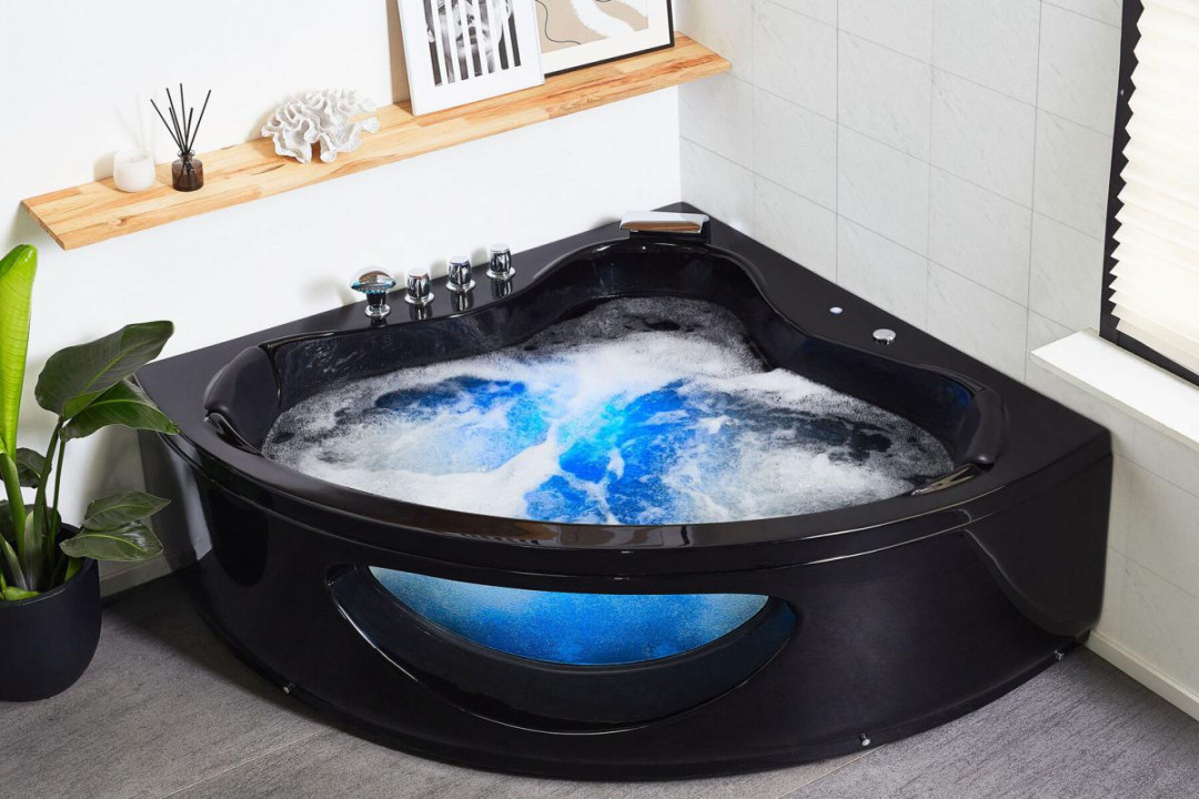 Whirlpool Bath Tub Toskana black with  Massage Jets Glass LED lightening  size x or x cm Spa for your bathroom