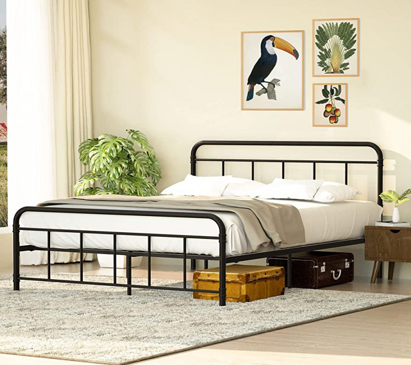 WILSLAT Black Metal Queen Bed Frame with Headboard and Footboard, Queen  Platform Bed Frame, Heavy Duty Steel Slat Support, Noise Free, No Box  Spring