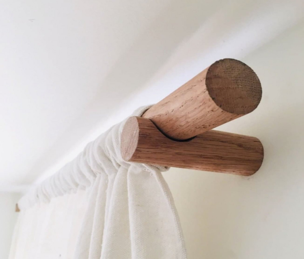 Wooden Curtain Rod Set Oak Natural - Etsy