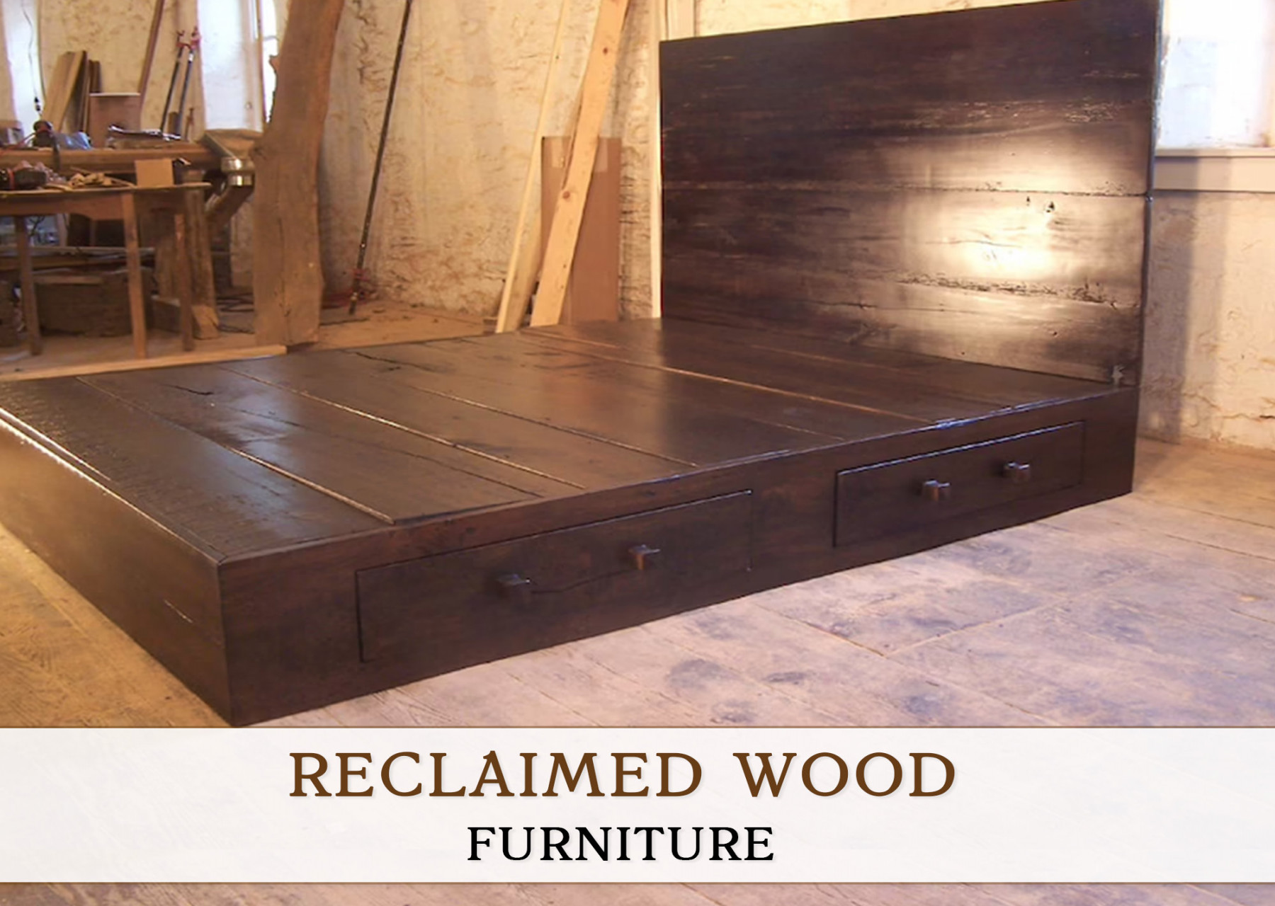 Wooden platform bed in king size with storage drawers. - Etsy