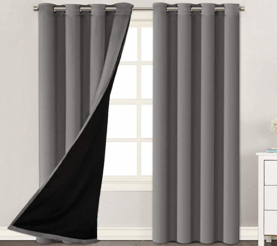 X % blackout curtains window curtain panels, heat and full light  blocking drapes with black liner for nursery, grey