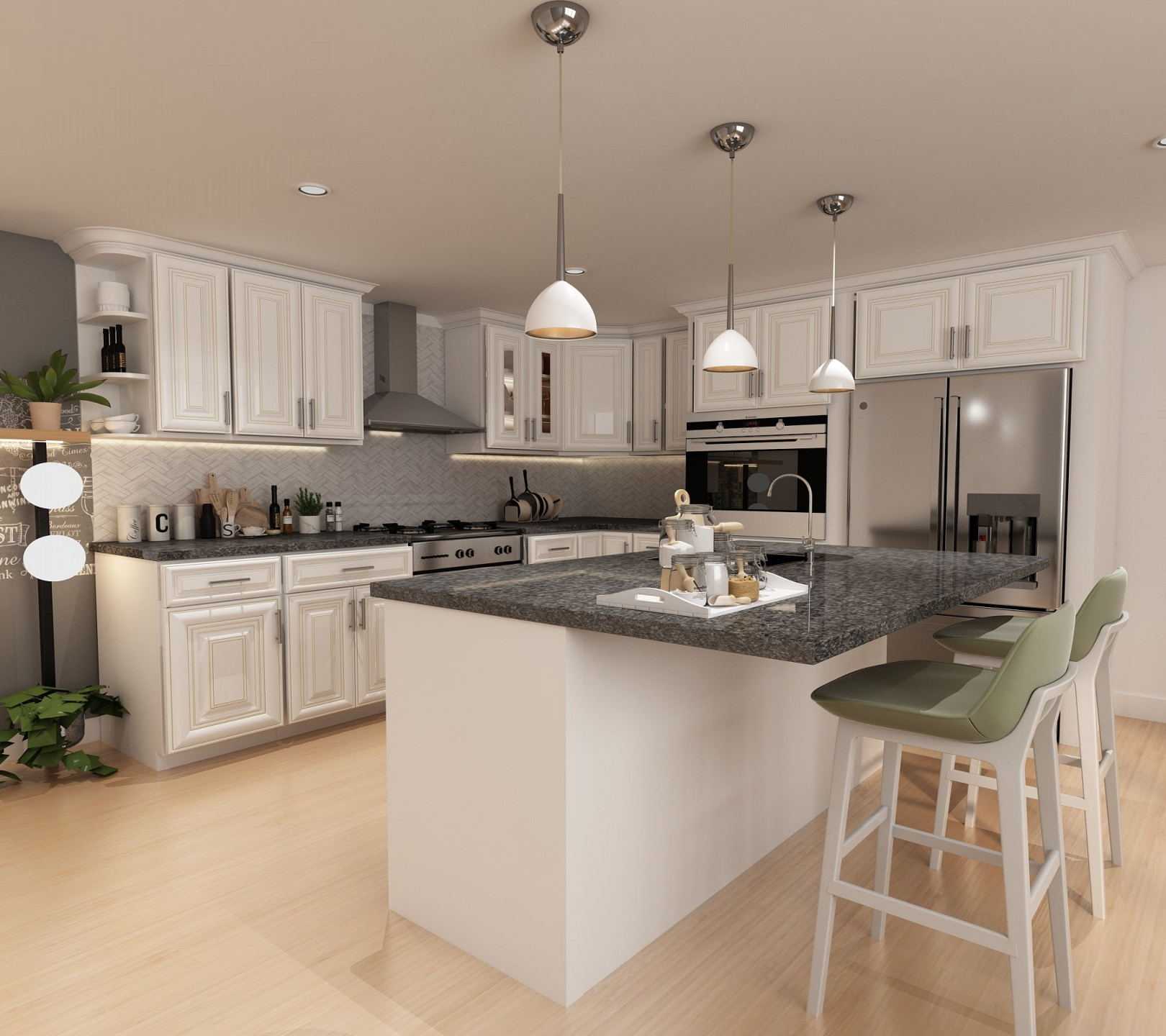 x Kitchen Layout Design - Charleston White Cabinets