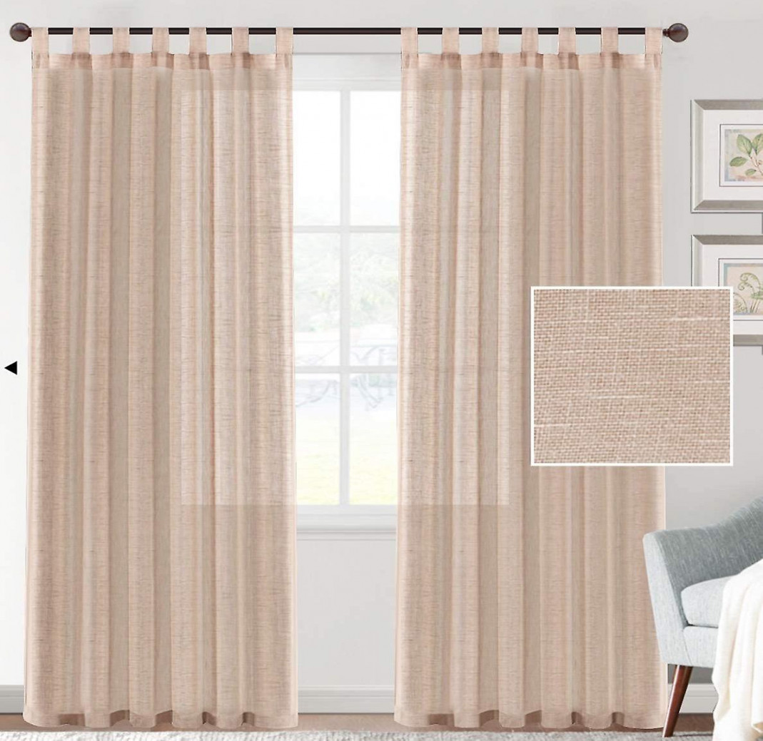 X linen blended sheer curtains textured woven linen sheers curtain drapes  for living room/bedroom light filtering tab top casual draperies - natural