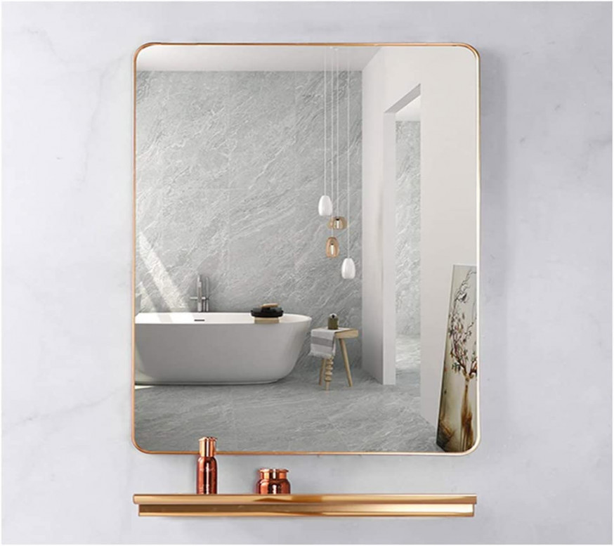 XDD Square Bathroom Mirror Wall Mounted Bathroom Mirror with Shelf on Wall  Mounted Makeup Mirror for Toilet Bathroom Black White Gold Three Colours