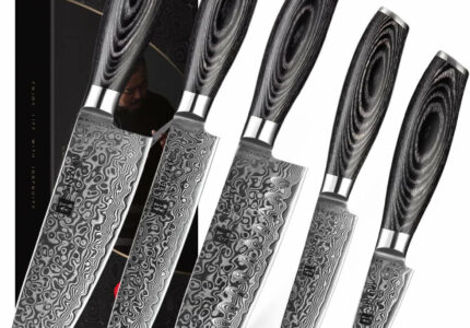 XINZUO Ya Series Damascus Knife Set  Layers Damascus Steel Chef's Knife  Set with Pakkawood Handle