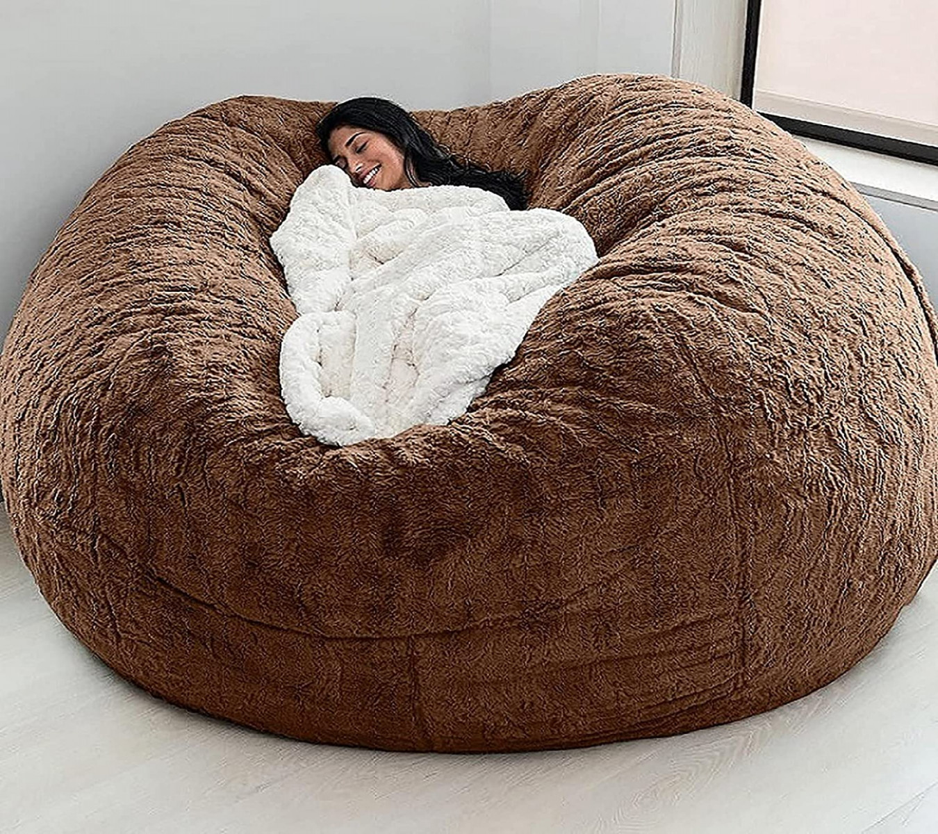 yinghesheng Bean Bag Chair,  ft Giant Fur Bean Bag Cover Fluffy Fur  Portable Living Room Lazy Sofa Bed Cover without Filler, Brown,  x  cm