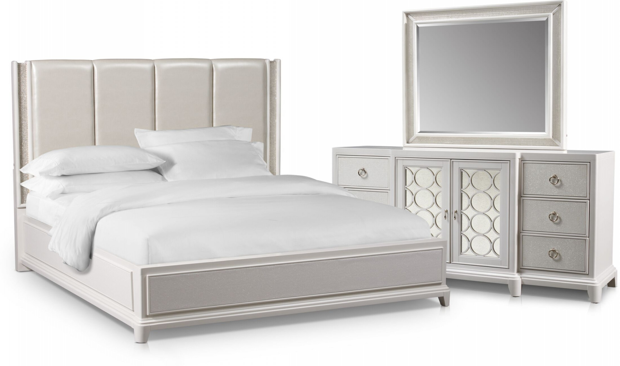 Zarah -Piece Upholstered Bedroom Set with Dresser and Mirror